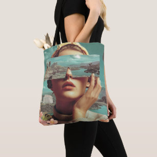 Bolsa Tote Visão de Paisagem Surrealista, Retrato feminino su