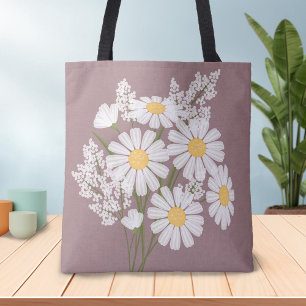 Bolsa Tote Visitas Brancas Florais Elegantes a Rosa