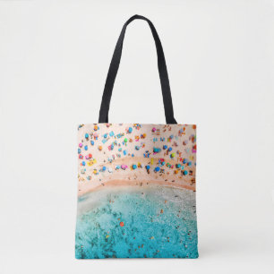 Bolsa Tote Vista aérea da praia arenosa com guarda-chuvas col