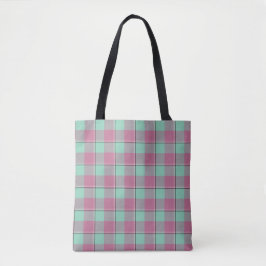 Bolsa Tote Vista Blue and Turkish Rose Plaid Pink Green