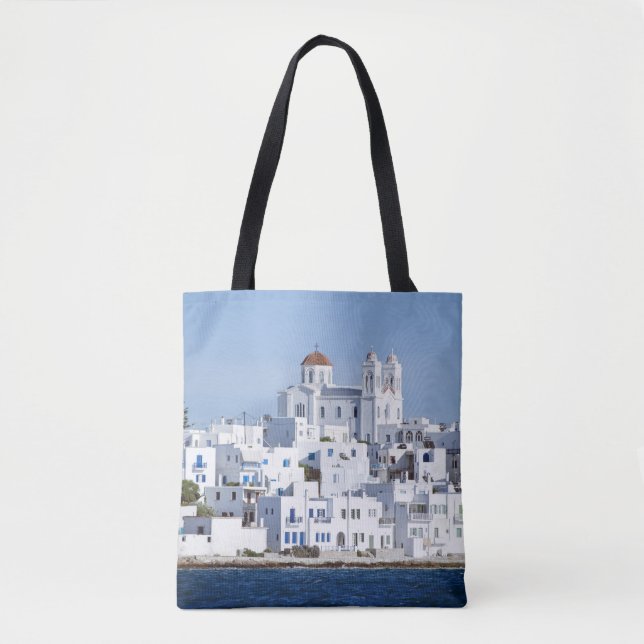 Bolsa Tote Vista da Ilha de Noussa da Aldeia Paros (Frente)