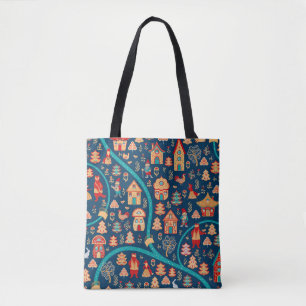Bolsa Tote Vista de pássaro. Casas,floresta,anões,ursos,rap