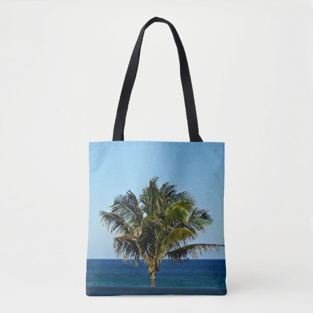 Bolsa Tote Vista do Oceano de Palma Tropical com Design de Do (Frente)