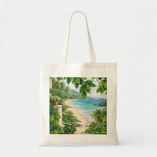 Bolsa Tote Vista Tropical da Praia das Ilhas Keeling (Frente)