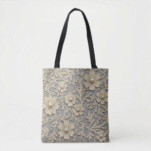 Bolsa Tote Visual Renda Floral com Centros de Pérola