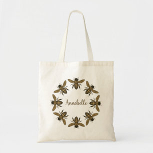 Bolsa Tote Vitoriana Bee Wreath Personalize