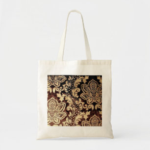 Bolsa Tote vitoriano desolado dourado chocolate damasco