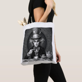 Bolsa Tote Vitoriano Mad Hatter Preto e Branco
