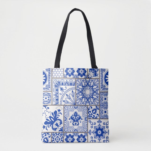 Bolsa Tote Vitoriano Majolica: Padrão de Azulejo de Patches. (Frente)