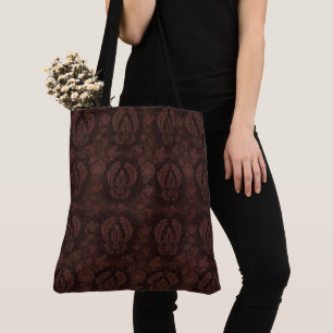 Bolsa Tote Vitoriano Tapeçaria Vintage Damask Brown Patterno