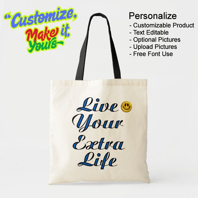 Bolsa Tote Viva a sua vida extra - orçamento natural e preto (Live Your Extra Life Natural & Black Budget Tote Bag - Personalize, Customizable & Text Editable.)