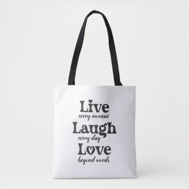 Bolsa Tote viva, ria, ama - três palavras bonitas (Frente)