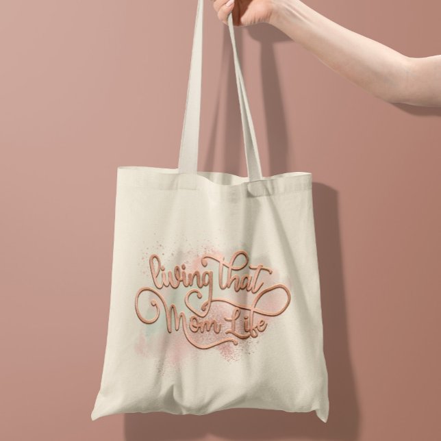 Bolsa Tote Vivendo Aquela Mãe Diversão Mãe Citação Rosa (Criador carregado)