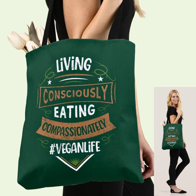 Bolsa Tote Vivendo Conscientemente Comendo Compaixão Vegan (Criador carregado)