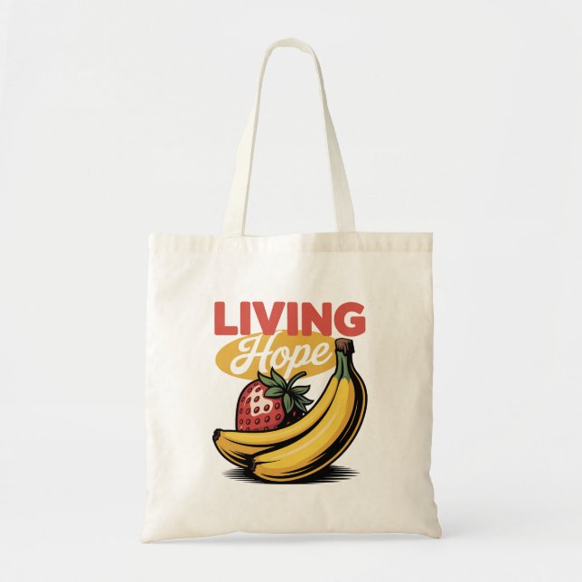 Bolsa Tote Vivendo Esperança Morango Banana Retro Faith Tee (Frente)