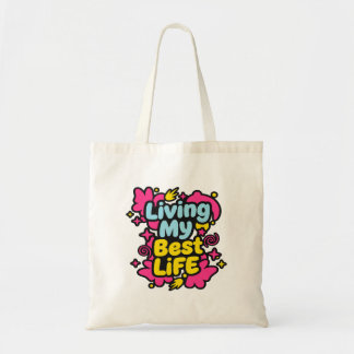 Bolsa Tote Vivendo minha melhor vida em gráficos coloridos de