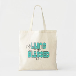 Bolsa Tote Vivendo minha vida abençoada Aqua Blue