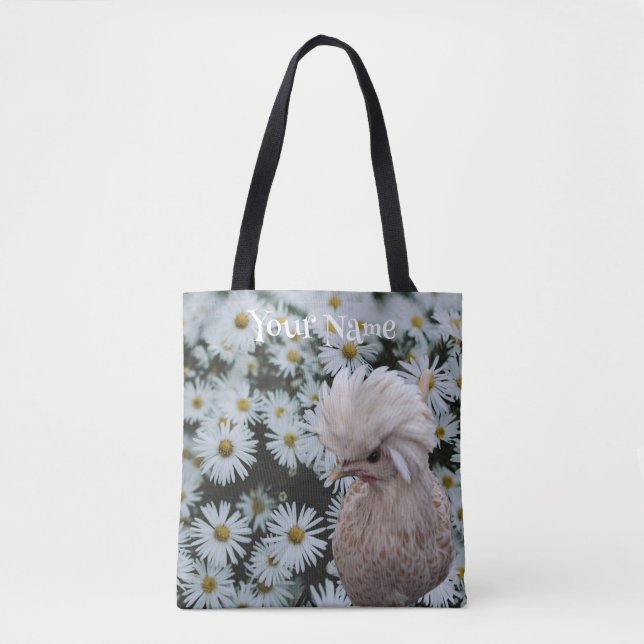 Bolsa Tote Vivian on White Daisies - Personalize seu nome (Frente)