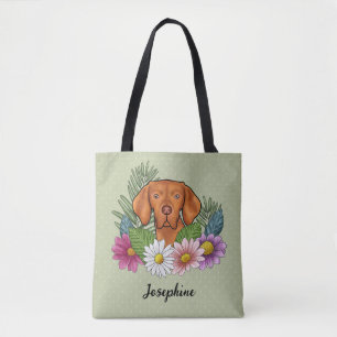Bolsa Tote Vizsla Húngaro Com Flores Coloridas E Nome