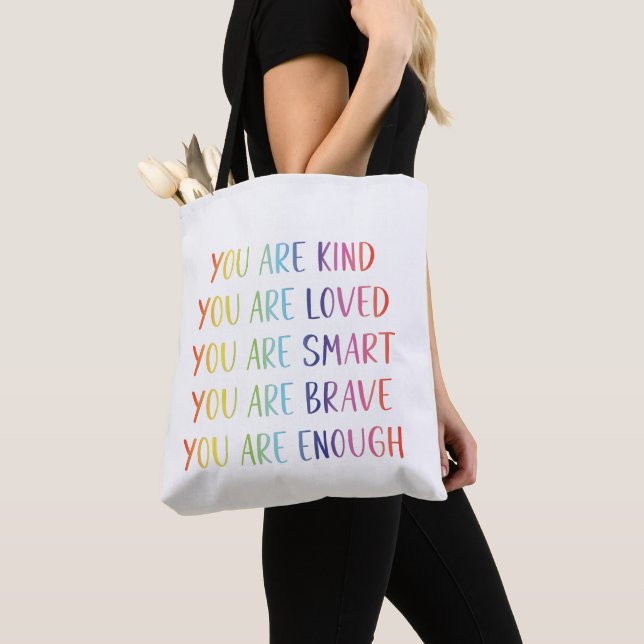 Bolsa Tote Você É Amado Diversão Arco-Íris Afirmações Positiv (Close Up)
