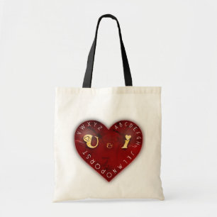 Bolsa Tote Você e Eu - jogo do alfabeto em um coração vermelh