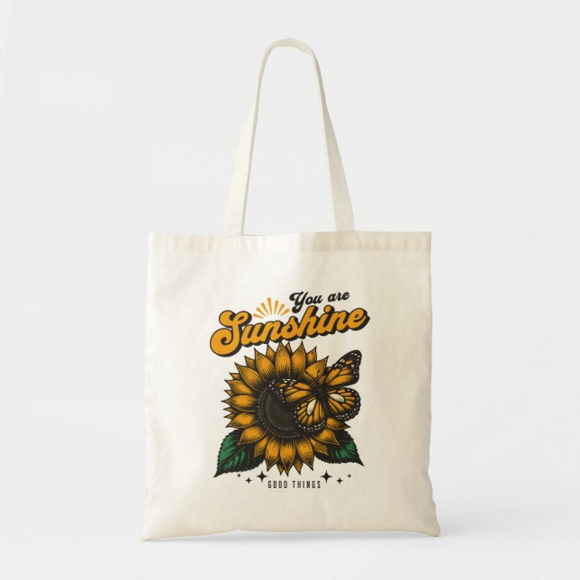 Bolsa Tote Você É Luz Solar - Girassol & Borboleta  (Frente)