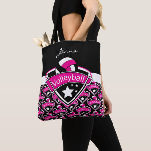 Bolsa Tote Voleibol do Esporte Rosa Quente DIY Texto