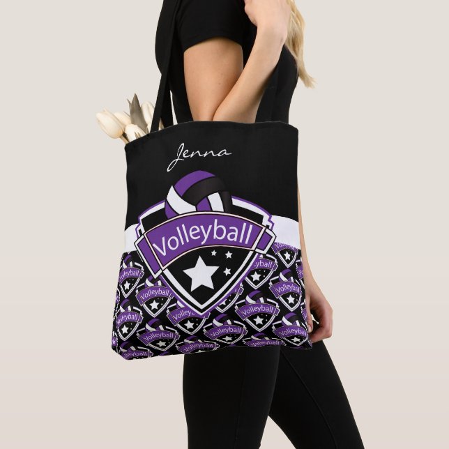 Bolsa Tote Voleibol do esporte roxo | DIY Texto (Close Up)