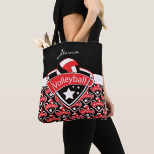 Bolsa Tote Voleibol do esporte vermelho DIY Texto