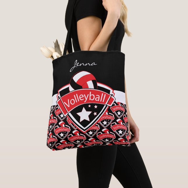 Bolsa Tote Voleibol do esporte vermelho | DIY Texto (Close Up)
