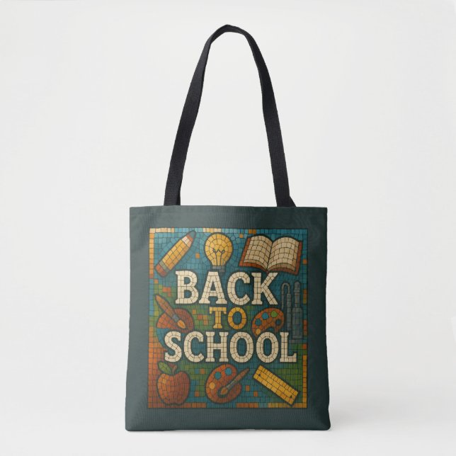 Bolsa Tote Voltar ao estilo do mosaico escolar (Frente)