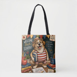 Bolsa Tote Voltar às aulas PNG de cachorro, design de cachorr