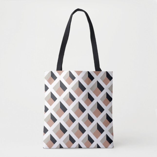 Bolsa Tote Volume de latência branca, fundo castanho. (Frente)