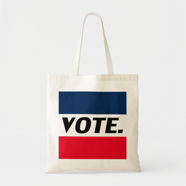 Bolsa Tote "Votar" Letras pretas, fundo branco azul vermelho (Frente)