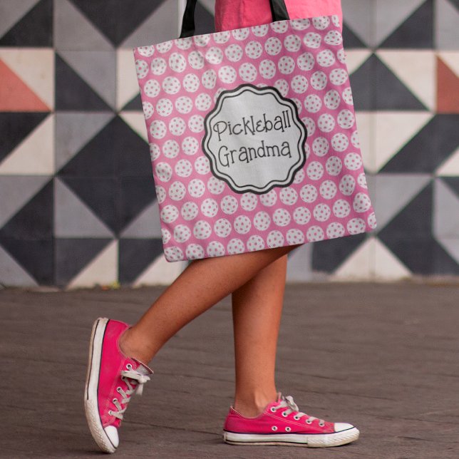 Bolsa Tote Vovó Carnação de Picleball, rosa e branco (Fun personalized gifts for the pickleball players in your life!)