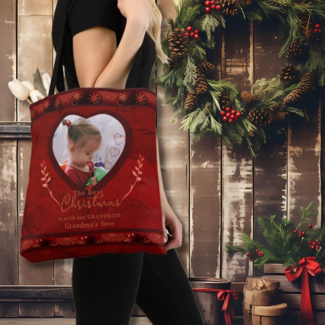 Bolsa Tote Vovó de Foto de Natal RED (RED Christmas Photo Grandma Tote Bag)