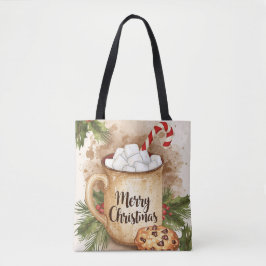 Bolsa Tote Warm cocoa merry Christmas cookie holly rustic