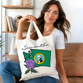 Bolsa Tote Washington Flag e Flower Pacific Rhododendron