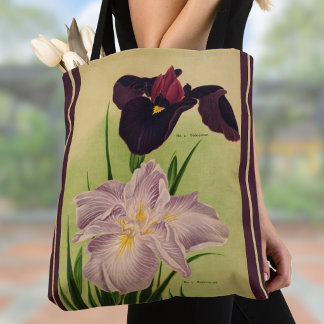 Bolsa Tote Water Iris Vintage Japanese Botanical Catalog Art