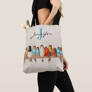 Bolsa Tote Watercolor A Perch of Birds Vintage Monographic Na