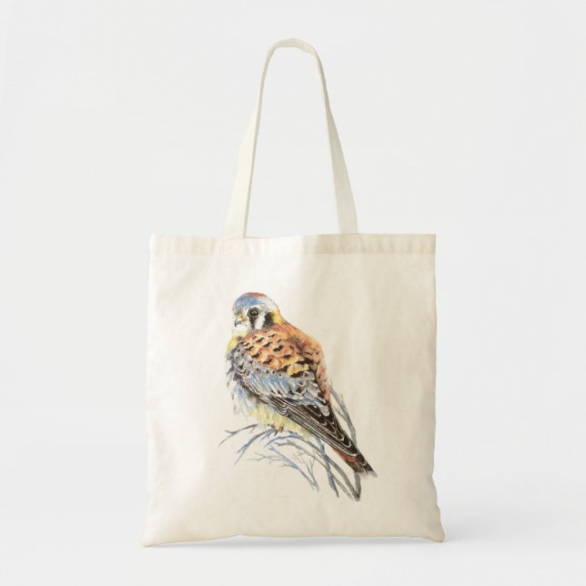 Bolsa Tote Watercolor American Kestrel, Falcon Bird Hawk (Frente)