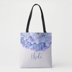 Bolsa Tote Watercolor Blue Hydrangea Pearl Bridal Party