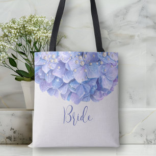 Bolsa Tote Watercolor Blue Hydrangea Pearl Bridal Party