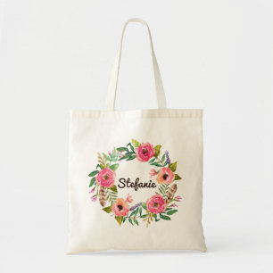 Bolsa Tote Watercolor Boho Floral Wreath Bridesmaid