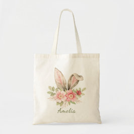 Bolsa Tote Watercolor Bunny Ears Spring Floral Easter