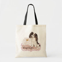Watercolor Cavalier King Charles Spaniel com Rosa