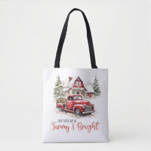 Bolsa Tote Watercolor Christmas Vintage Truck and Barn