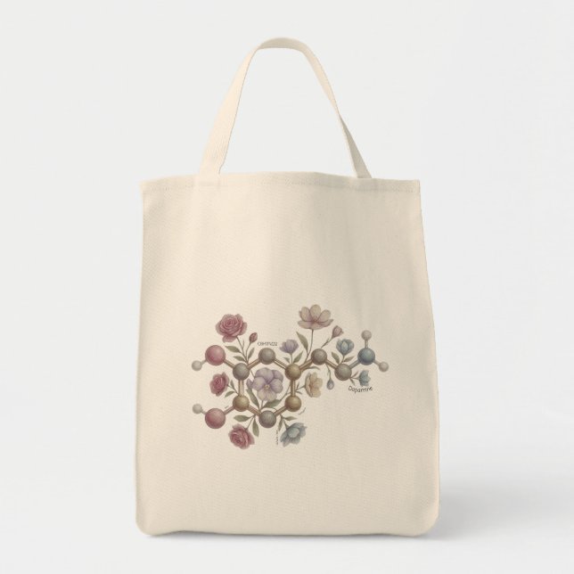 Bolsa Tote Watercolor Dopamine Molecule Floral Neurodiversity (Frente)