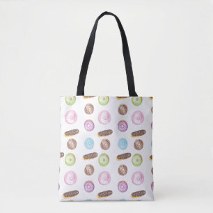 Bolsa Tote Watercolor Eclairs Rosquinhas Fundo Whimiscal Swee