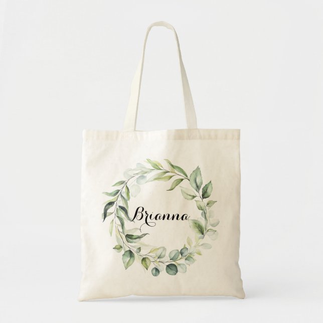 Bolsa Tote Watercolor Eucalyptus Greenery Bridesmaid (Frente)
